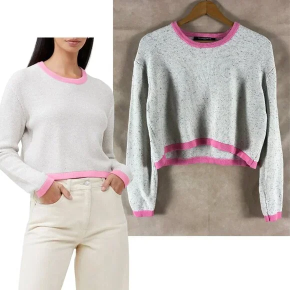 FRENCH CONNECTION Speckled Cotton Cropped Sweater LARGE - Picture 1 of 7